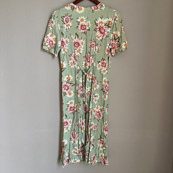 Vintage New Looks Floral Midi Dress Fairy Button Down 80s 90s Short Sleeve Green - Picture 5 of 10